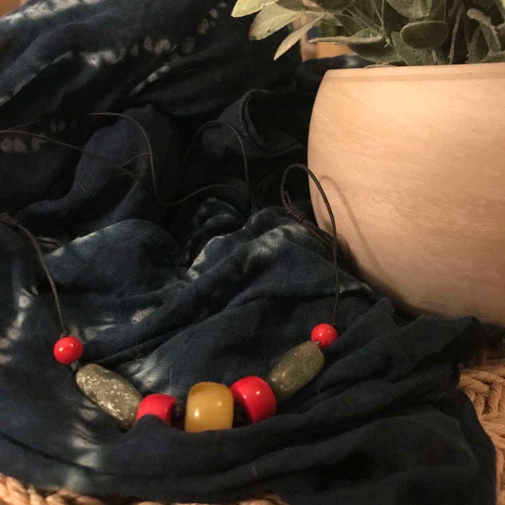 NWOT Adjustable Jade and Stone Necklace on Cord